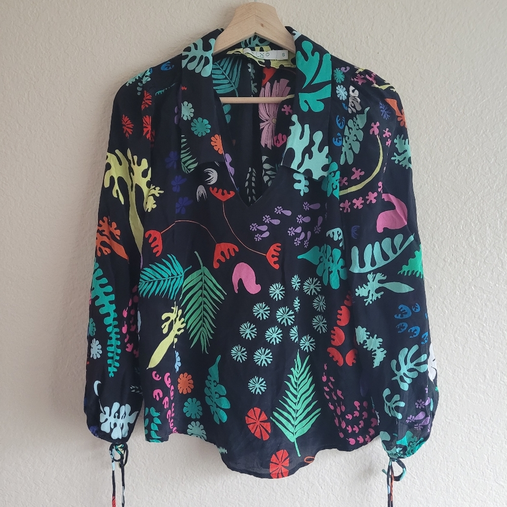 Rixo plant motif silk blouse size small